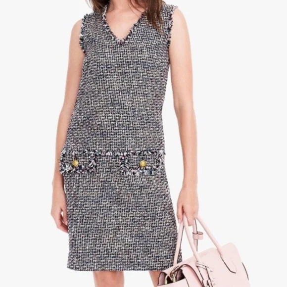 knee length dresses for ladies Teri Jon Tweed Dress with Metallic Trim  The Dressing Room